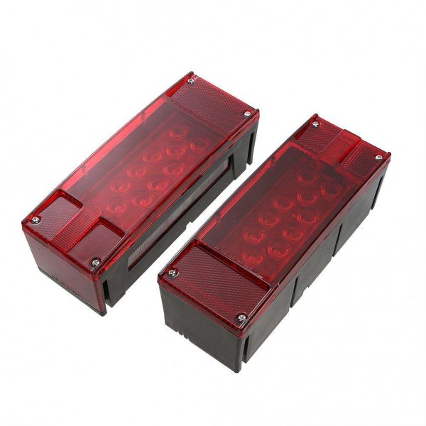 Left+Right LED Red Trailer Boat Rectangle Stud Stop Turn Tail Lights